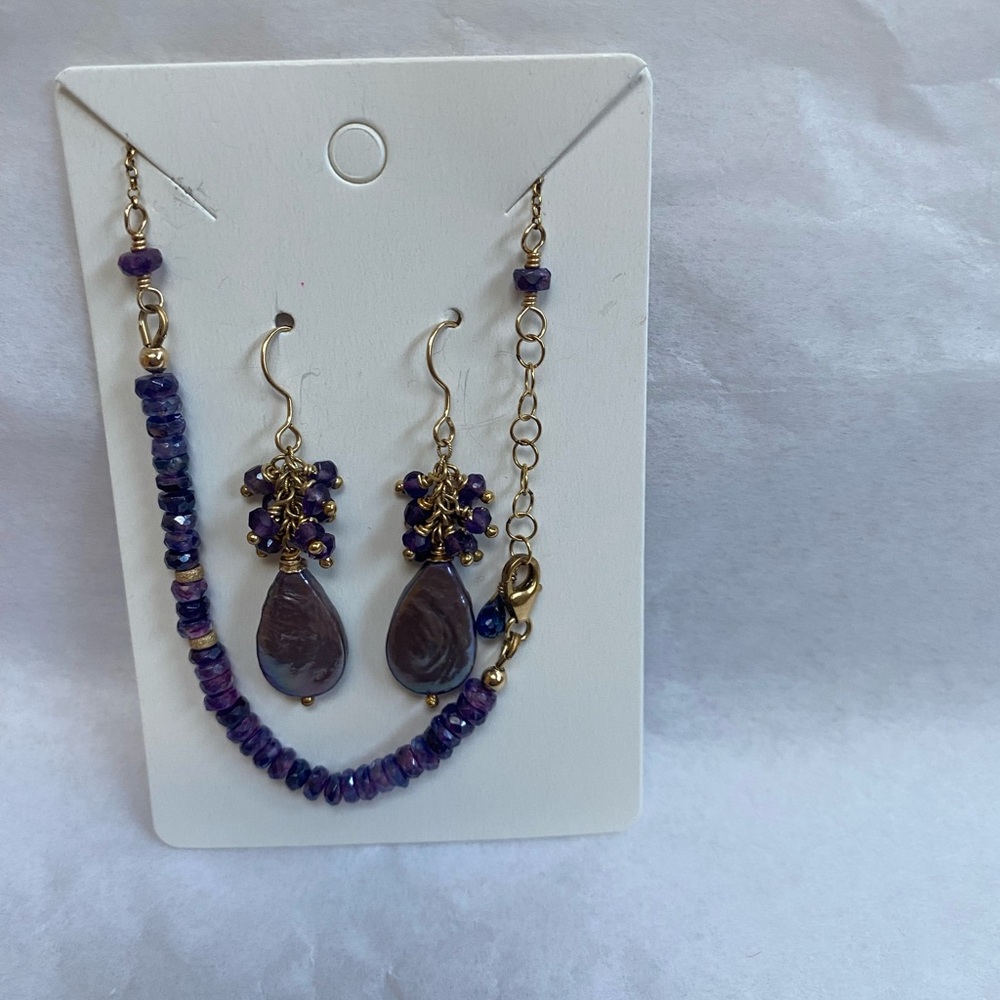 Elegant Purple Gem and Keshi Pearl Jewelry Set